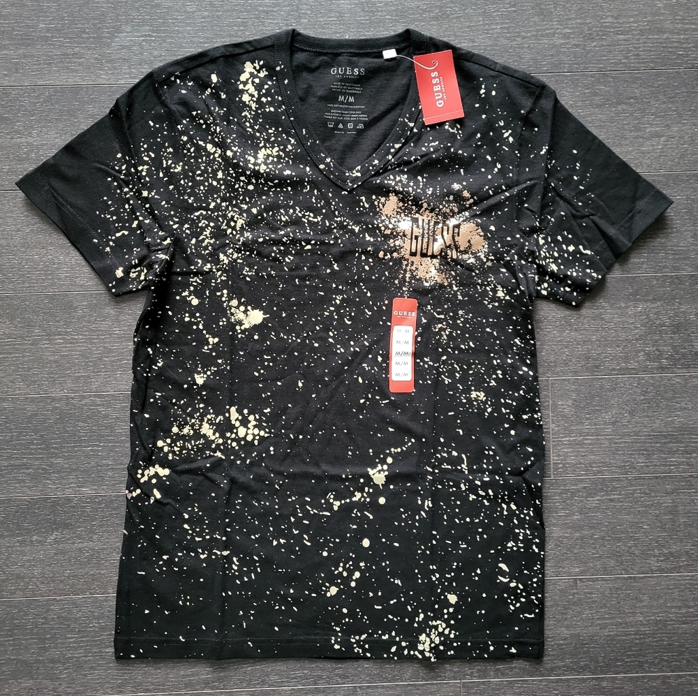Guess Kearny Paint Splatter Short Sleeves V Neck T Shirt Tee Cotton M